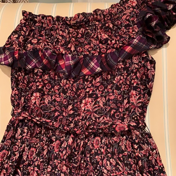 FREE PEOPLE WHAT ABOUT LOVE ONE SHOULDER FLOWY PLAID MAXI DRESS BLACK MOTIF M - Picture 13 of 16